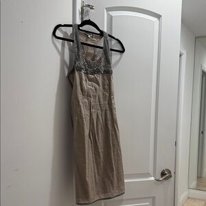 Calypso St. Barth Beige and Silver sequin and beading around collar Dress